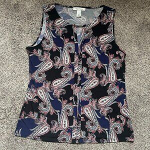 White House Black Market Paisley Center Clasp Tank Blouse